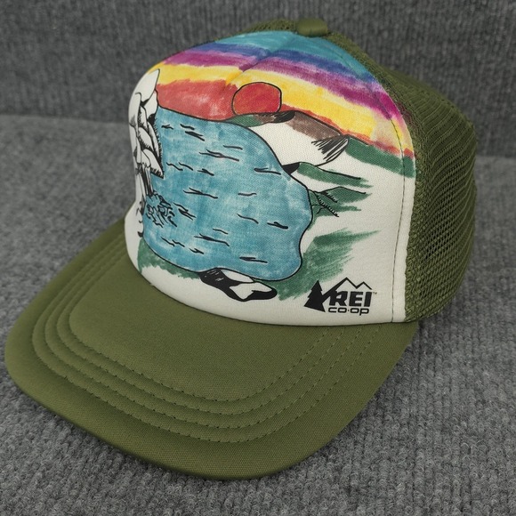 Rei Co-Op Other - REI Co-op Hat Cap Snap Back Adjustable Green Mesh‎ Trucker Fishing Lake Art Mens